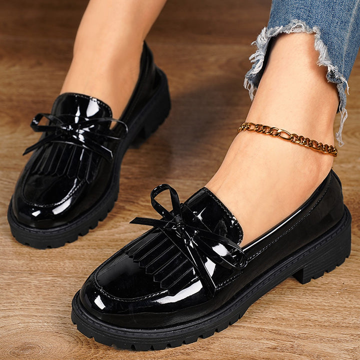 Damen Glänzende Tassel‑Loafer mit Fransen‑Quaste, robuster Profilsohle und gepolstertem Komfortfußbett Drune