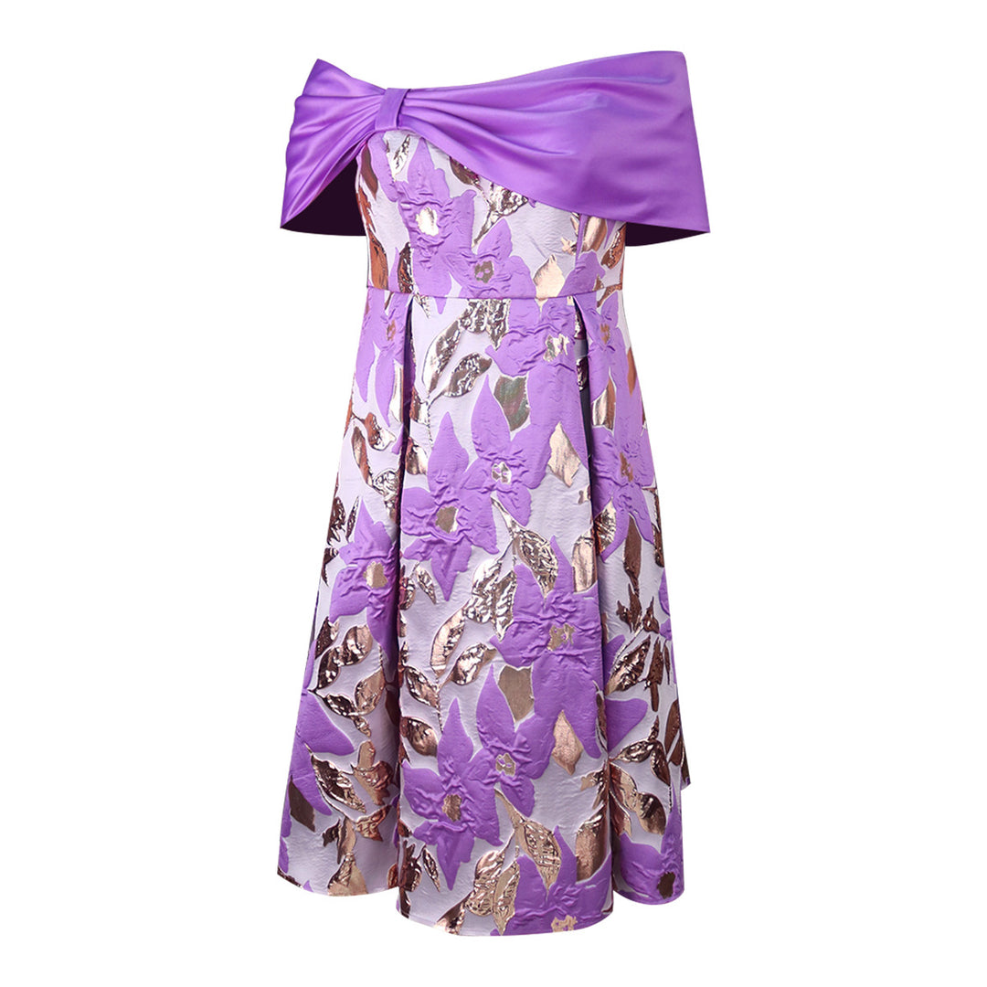 Damen Elegantes Abendkleid mit schulterfreier Applikation und floralen Motiven Drune