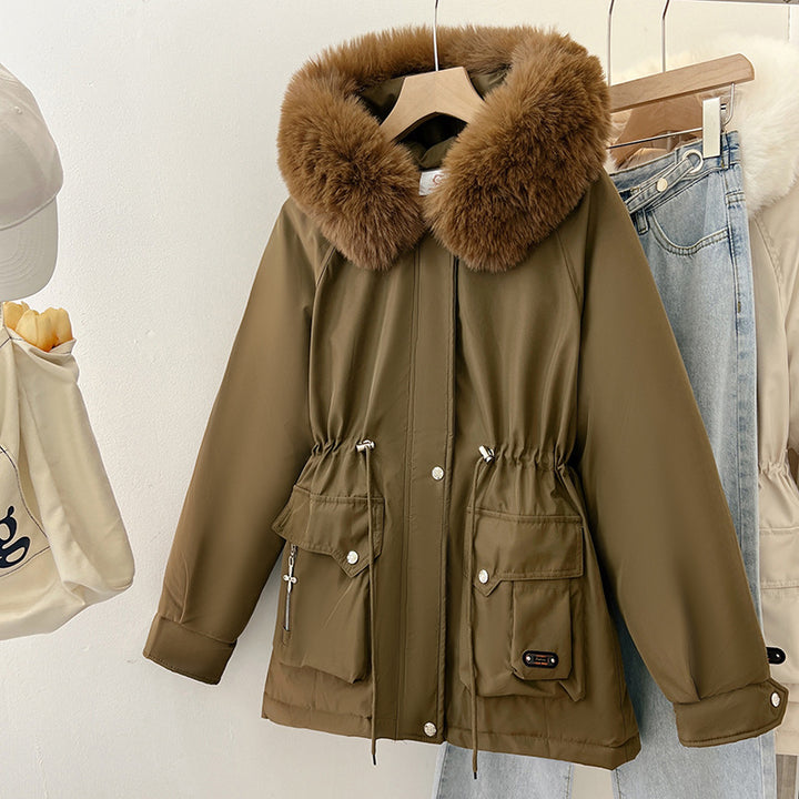 Damen Multifunktionale Winterjacke mit abnehmbarem Kunstfellkragen und regulierbarem Taillenzug Drune
