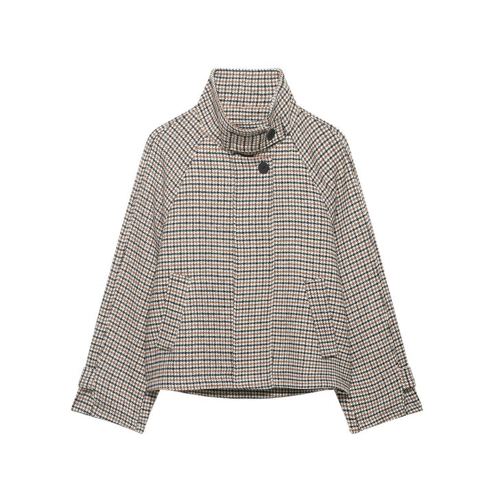 Damen Kurzgeschnittene Bouclé-Jacke mit hohem Stehkragen und Raglanärmeln Drune