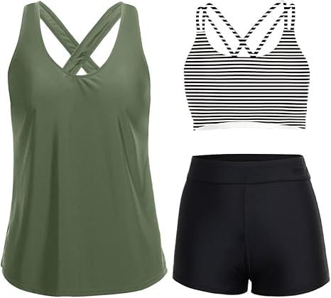 Damen Sportliches Tankini-Set mit floralem Oberteil und Shorts Drune