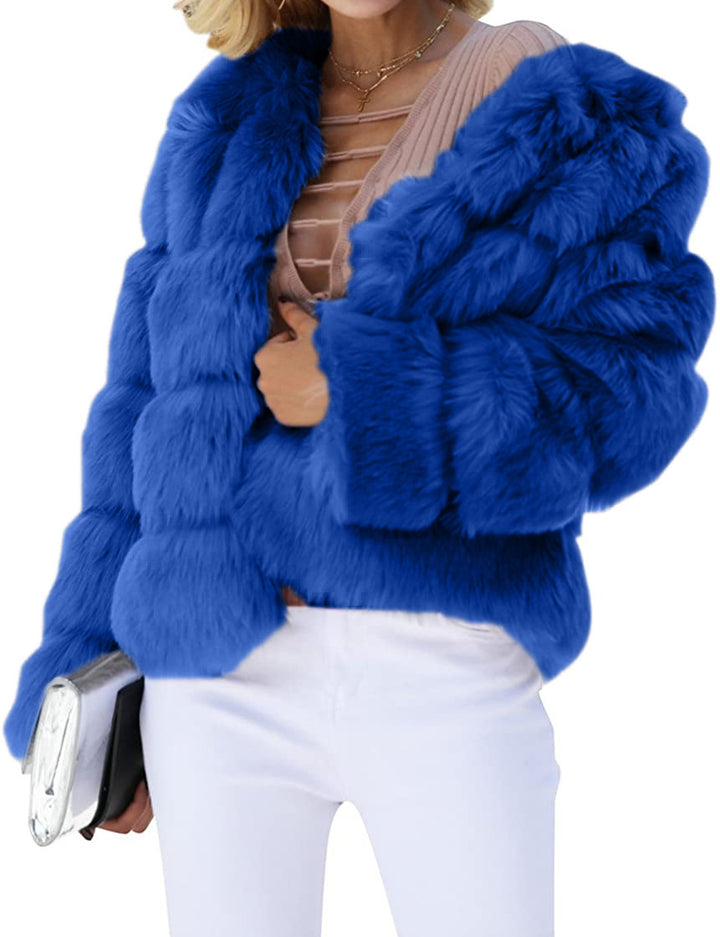 Damen Flauschige Kunstpelzjacke mit voluminösen Ärmeln und elegantem Schnitt Drune