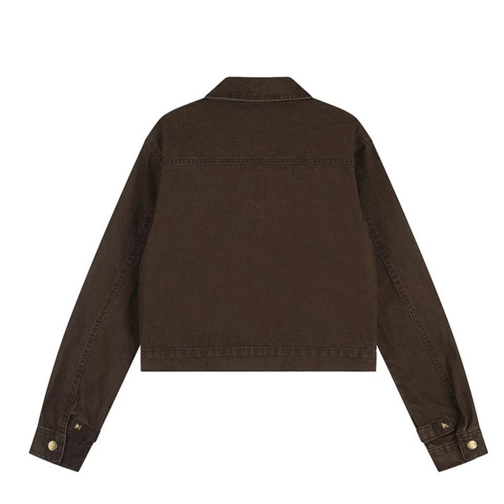 Damen Kurz geschnittene Canvas-Jacke mit Hemdkragen und Pyramidennieten Drune