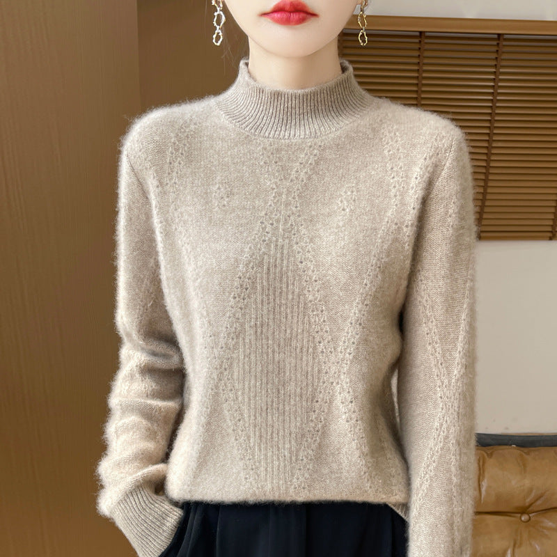 Damen Leichter Mockneck-Feinstrickpullover mit Ajour-Chevron und kaschmirweichem Finish Drune