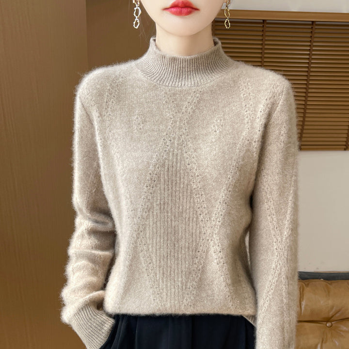 Damen Leichter Mockneck-Feinstrickpullover mit Ajour-Chevron und kaschmirweichem Finish Drune