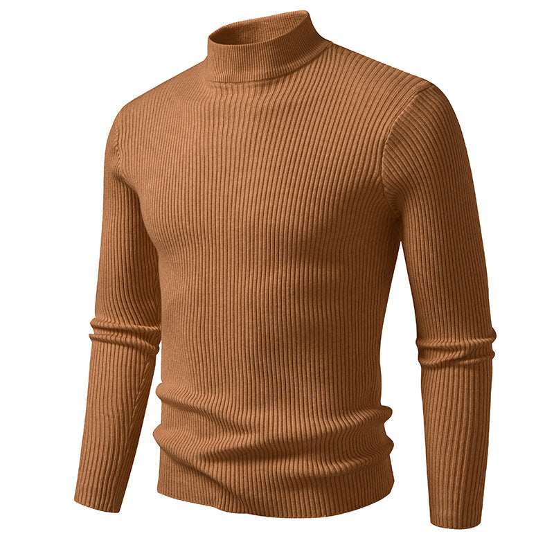 Herren Rippstrick-Mockneck-Pullover schmaler Schnitt thermischer Feinstrick Drune