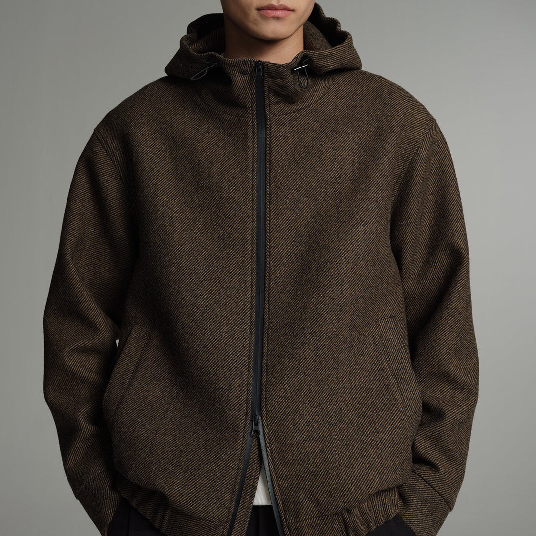 Herren Kurze Wollmisch-Kapuzenjacke mit Reißverschluss und elastischem Saum Drune