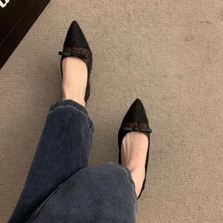Damen Spitz zulaufende Slingback-Ballerinas mit gepunktetem Mesh und Zierschleife Drune