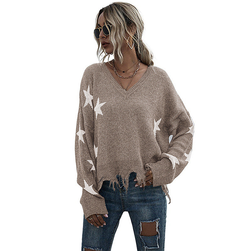 Damen Lässiger Oversized Pullover mit Sternen Drune