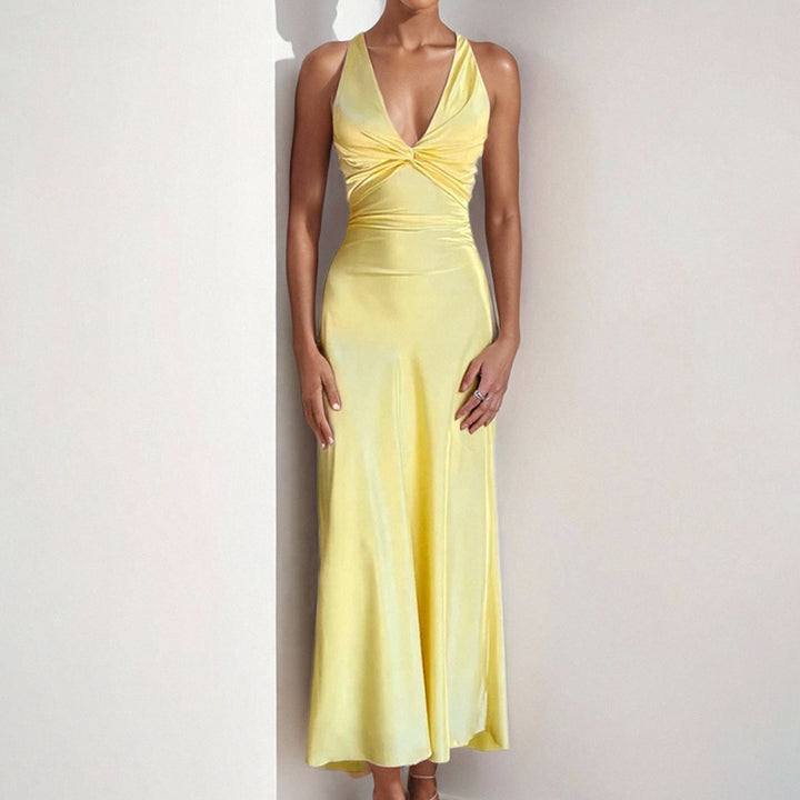 Damen Maxikleid mit elegantem Wickeldetail und fließendem Satinmaterial Drune