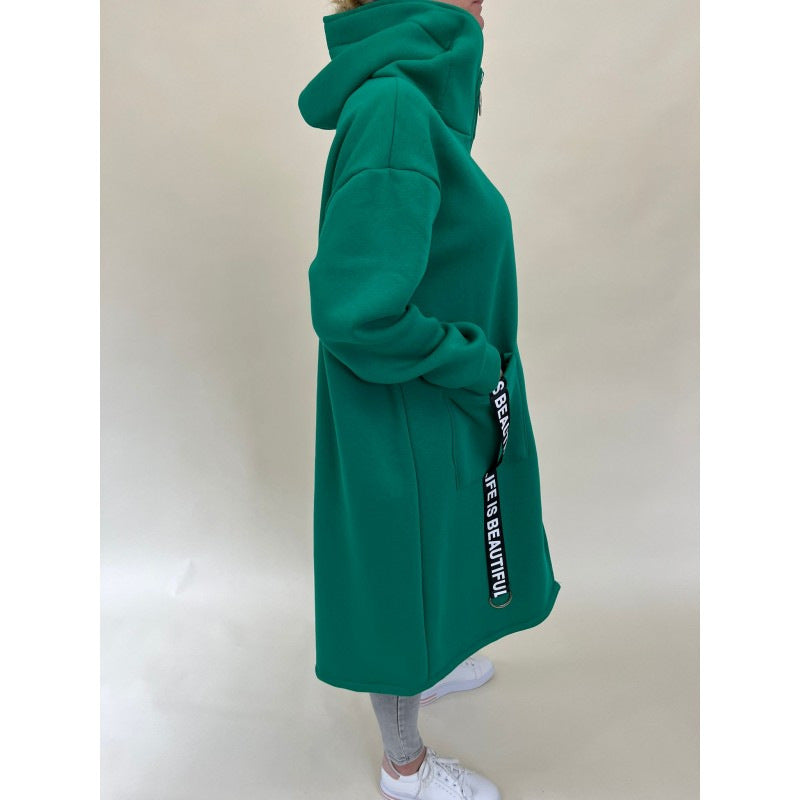 Drune | Taschen Design Hoher Kragen Lange Kapuzen Sweatshirtjacke