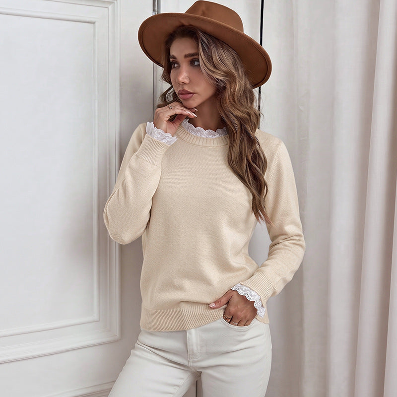 Damen Eleganter Pullover mit Spitzendetails Drune