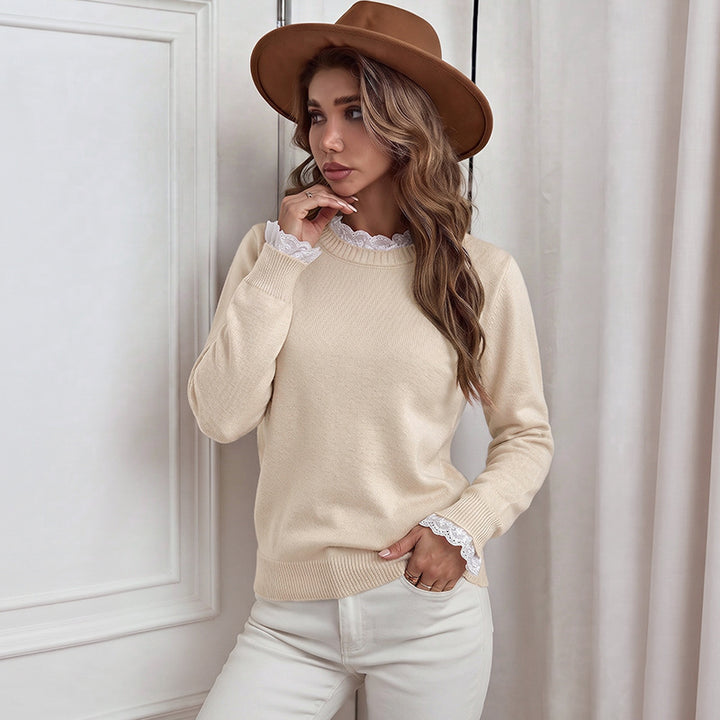Damen Eleganter Pullover mit Spitzendetails Drune