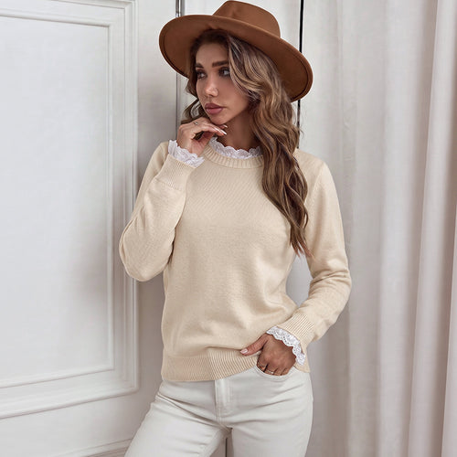 Damen Eleganter Pullover mit Spitzendetails Drune