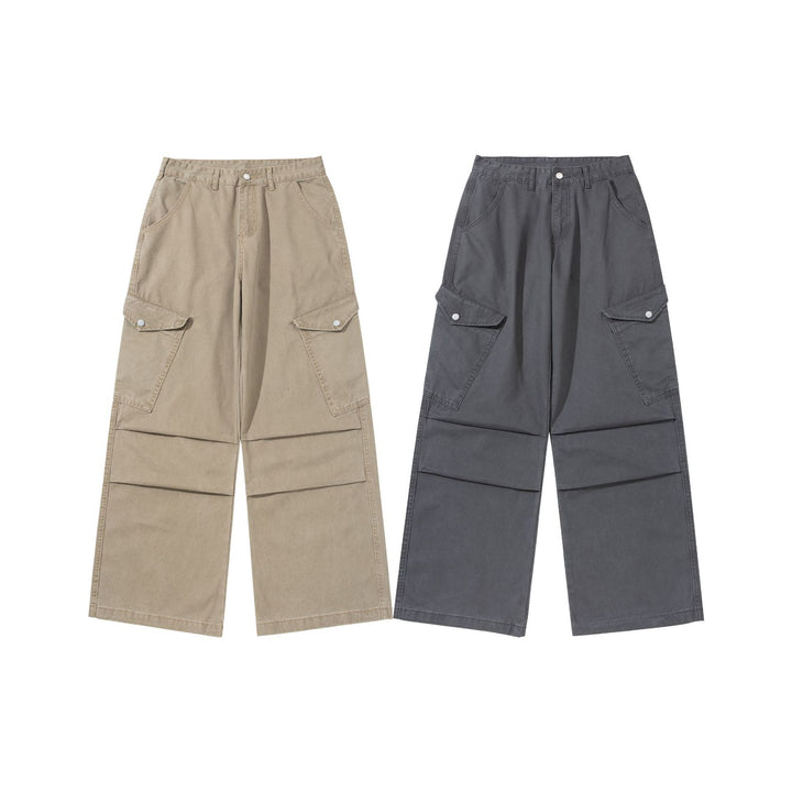 Damen Weite Cargo-Hose aus Baumwoll-Twill mit hoher Taille und aufgesetzten Klappentaschen Drune