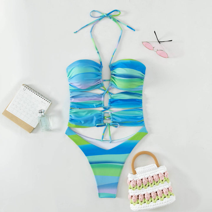 Damen Cut-Out Badeanzug mit Raffung und Trendfarben Drune