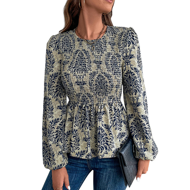 Damen Gerafftes Smock-Blusenshirt mit Peplum und voluminösen Puffärmeln Drune