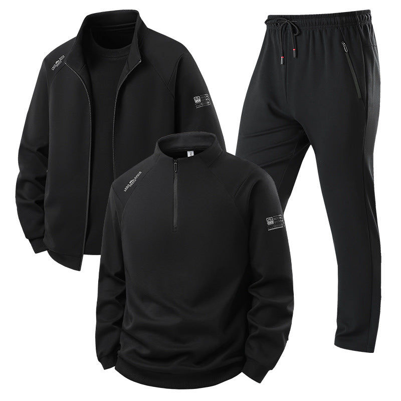 Herren Dreiteiliges Thermo-Trainingsset mit Halbzip-Pullover, Zip‑Jacke und Jogginghose Drune