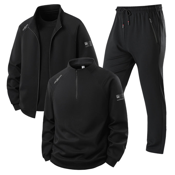 Herren Dreiteiliges Thermo-Trainingsset mit Halbzip-Pullover, Zip‑Jacke und Jogginghose Drune