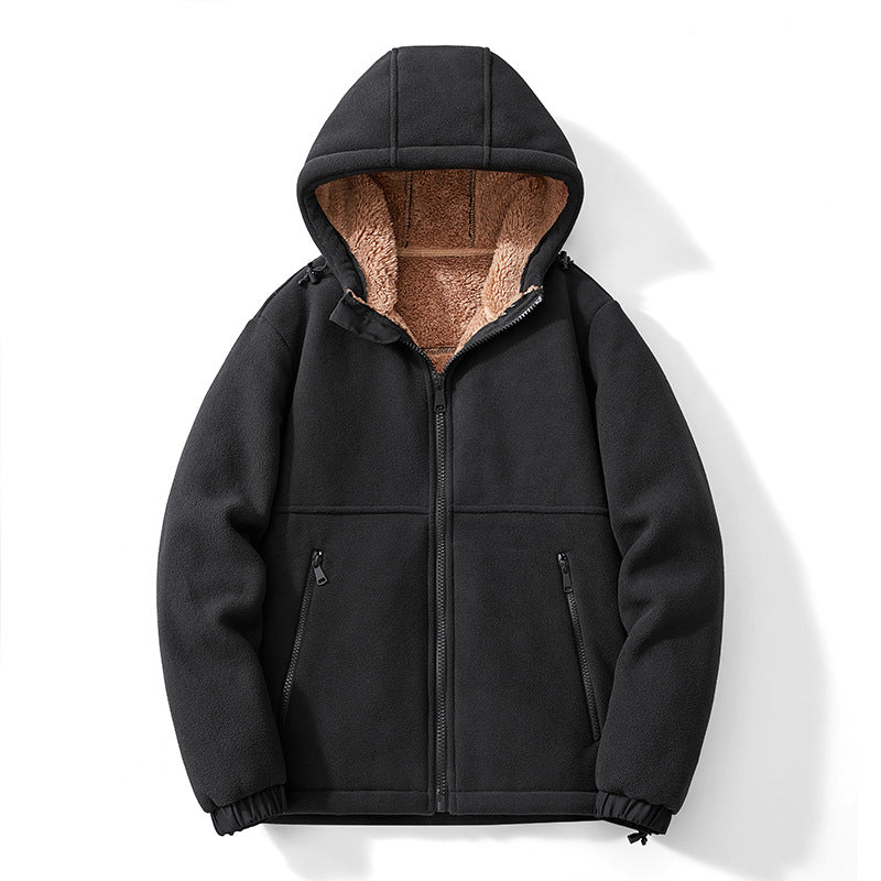 Herren Fleece-Kapuzenjacke mit Teddy-Innenfutter, Reißverschlusstaschen und verstellbarem Saum Drune