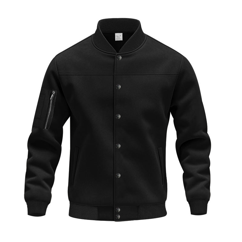 Herren Varsity-Bomberjacke mit Druckknopfverschluss, Ärmeltasche und gerippten Bündchen Drune