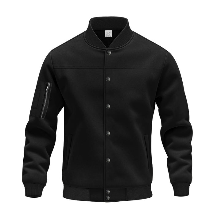 Herren Varsity-Bomberjacke mit Druckknopfverschluss, Ärmeltasche und gerippten Bündchen Drune