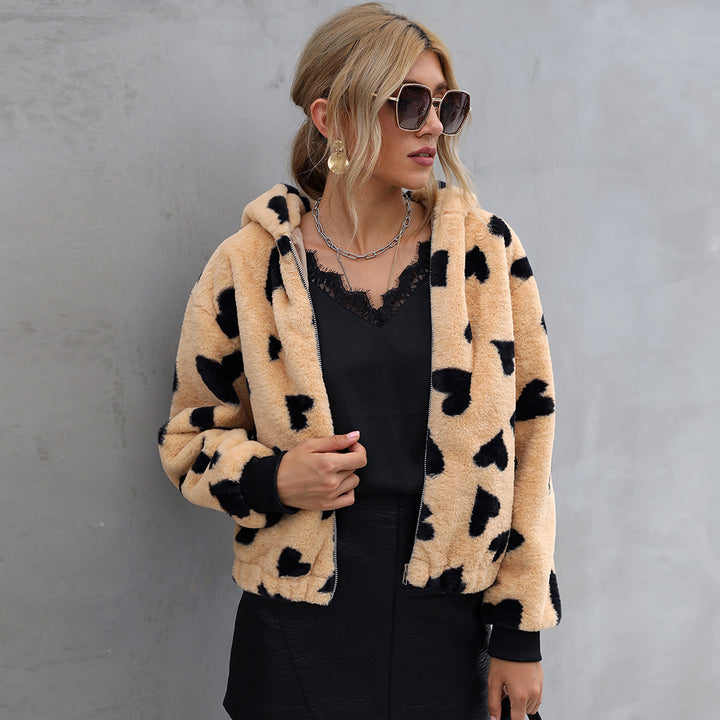 Damen Kuschelige Fleecejacke mit Herzmuster Drune