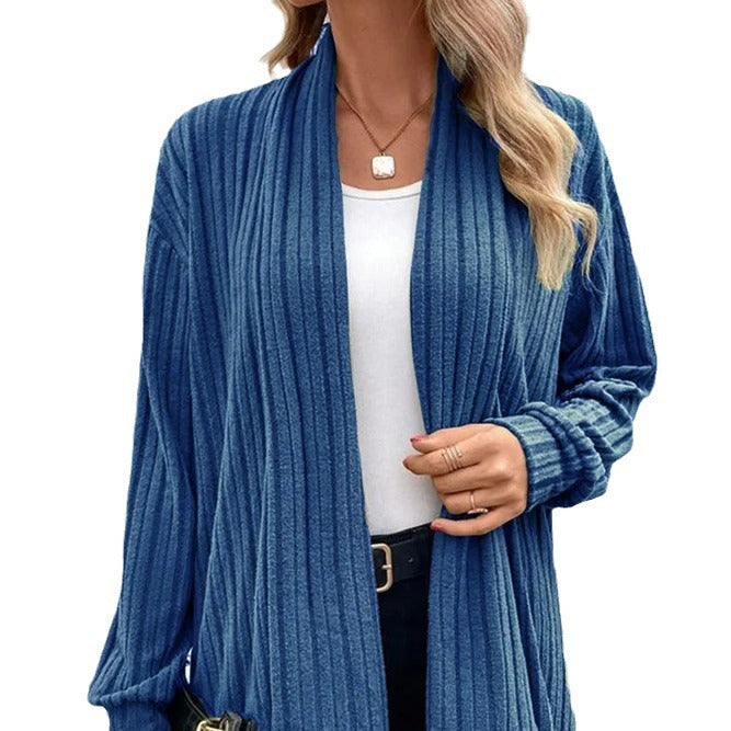 Damen lässiger Strickcardigan mit markantem Rippdesign Drune