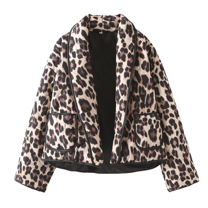Damen kuschelige Fleecejacke mit Leo-Muster Drune