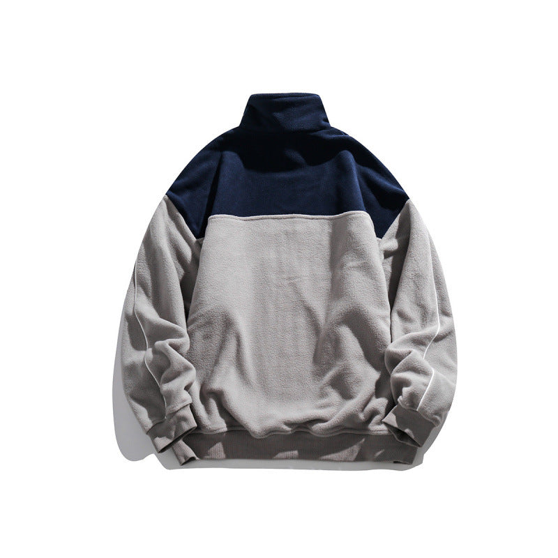 Unisex Oversize-Fleece-Halbzip-Pullover mit hohem Kragen und Raglanärmeln Drune