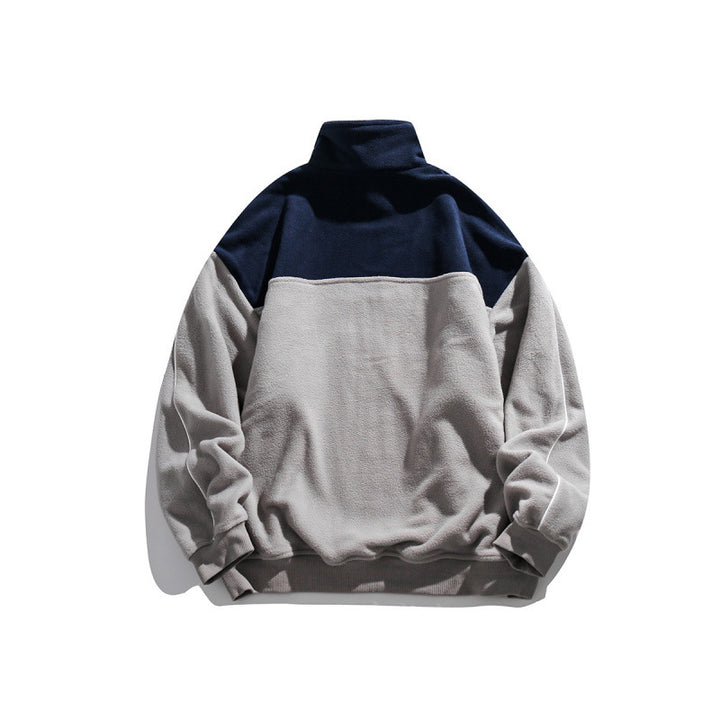Unisex Oversize-Fleece-Halbzip-Pullover mit hohem Kragen und Raglanärmeln Drune