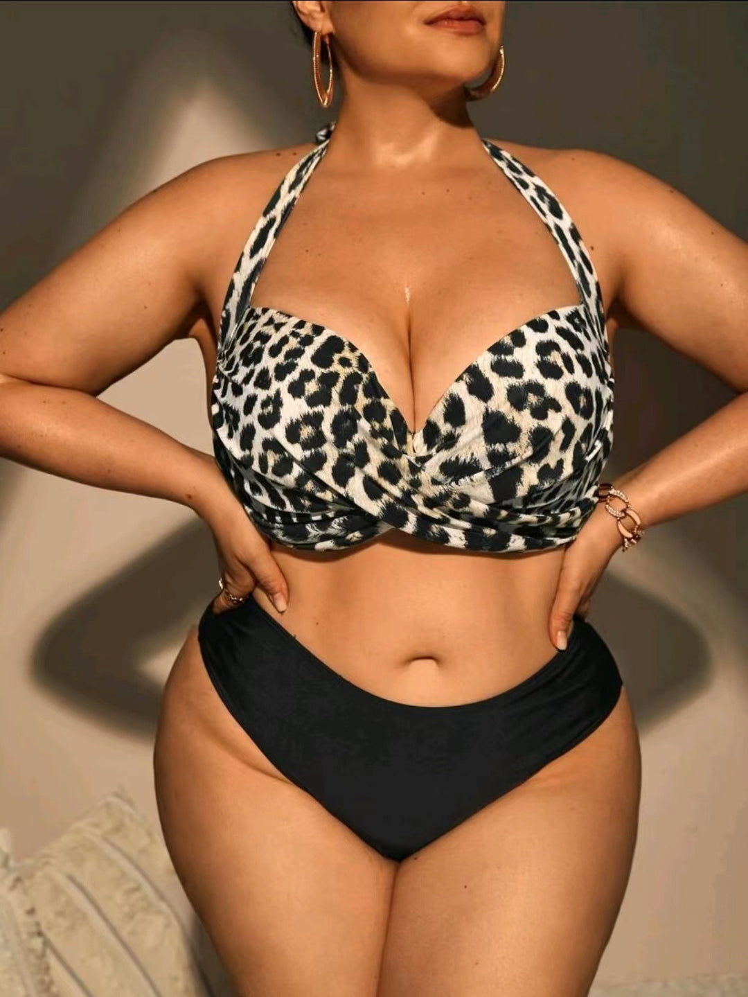 Damen Triangel-Bikini mit Wickeloptik und animalischem Muster Drune