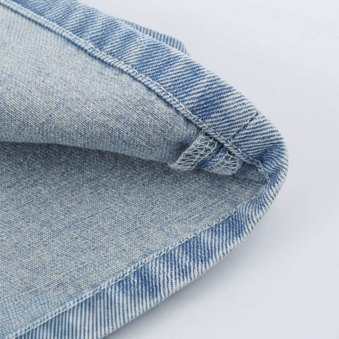 Damen Kurz geschnittene Jeansjacke im Military‑Stil mit dekorativen Kordelapplikationen Drune