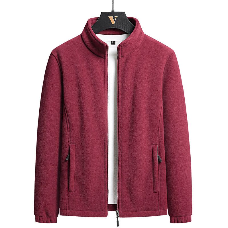 Herren minimalistischer Microfleece-Cardigan mit Stehkragen, Zwei-Wege-Reißverschluss und elastischen Bündchen Drune