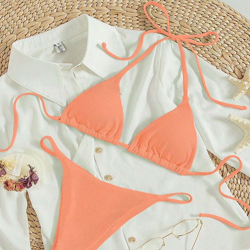 Damen Triangel-Bikini mit feinen Rippeneffekten und anpassbarem Schnitt Drune