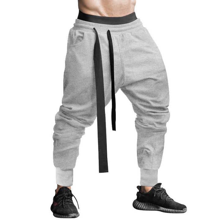Herren nan Waffelstruktur-Jogginghose mit tiefem Schritt elastischem Komfortbund und konischem Beinabschluss Drune
