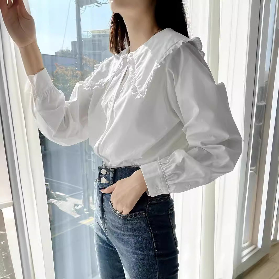 Damen Bluse mit übergroßem Rüschenkragen und fein gearbeitetem Tailoring Drune