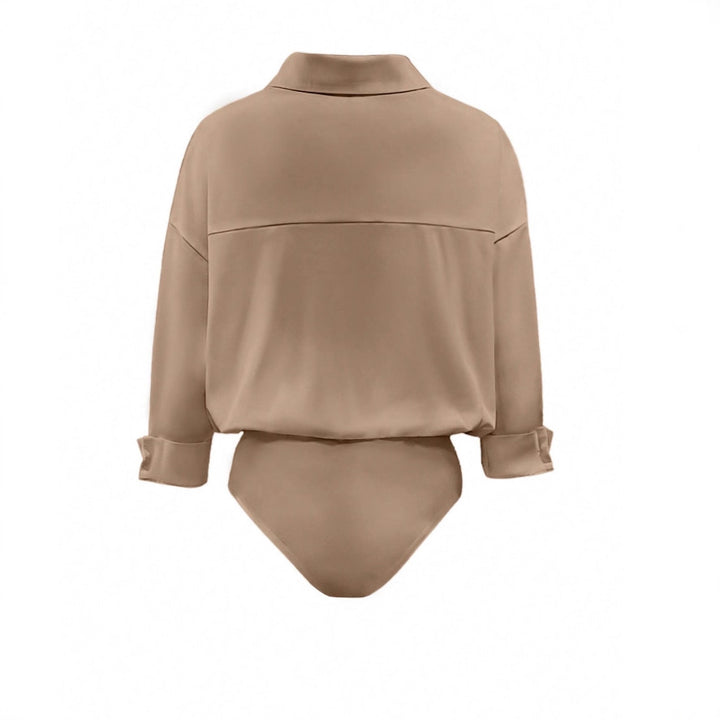 Damen Eleganter Hemdblusen-Body mit V-Ausschnitt, Oversize‑Schnitt und Umschlagmanschetten Drune