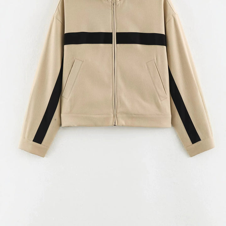 Damen nan sportive Cropped Trackjacke mit Stehkragen und kontrastierenden Seitenstreifen Drune