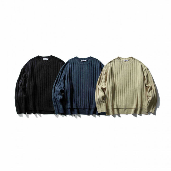 Unisex Grobgerippter Oversize-Strickpullover mit Rundhals und verlängertem Saum Drune