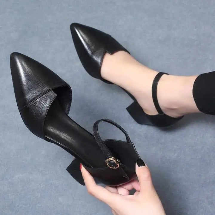 Damen elegante Halbschuhe mit modischer Schnallenverzierung und stabilen Blockabsatz Drune