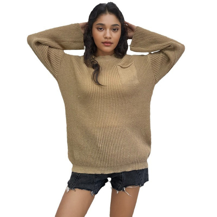 Damen Grobstrick Pullover mit praktischem Taschen-Design Drune