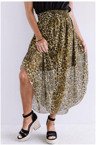 Damen Luftiger Maxirock mit asymmetrischem Saum im Leopardenmuster Drune