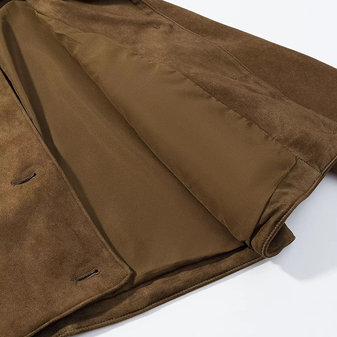 Damen nan kurz geschnittene Veloursjacke mit Hemdkragen, verdeckter Knopfleiste und schrägen Eingrifftaschen Drune