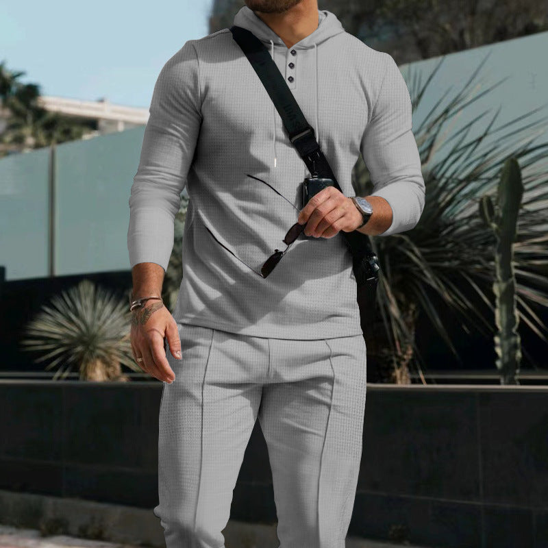 Herren Sportliches Langarmshirt mit Knopfleiste und praktischer Kapuze Drune