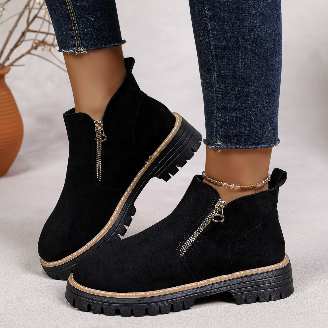 Damen Stylische Ankle Boots mit Reißverschluss Drune