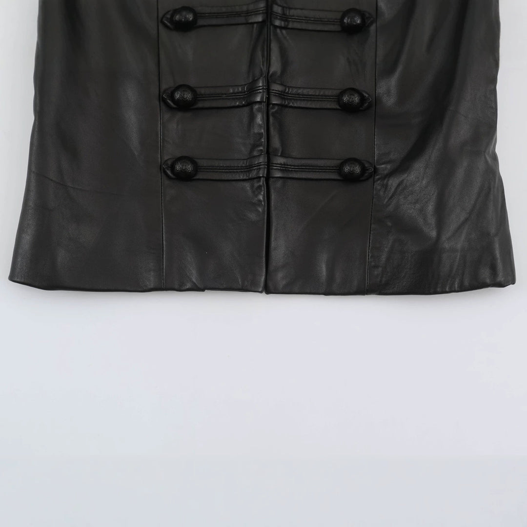 Damen Kurze Lederoptik‑Jacke im Military‑Look mit Stehkragen und Zierknopfleiste Drune