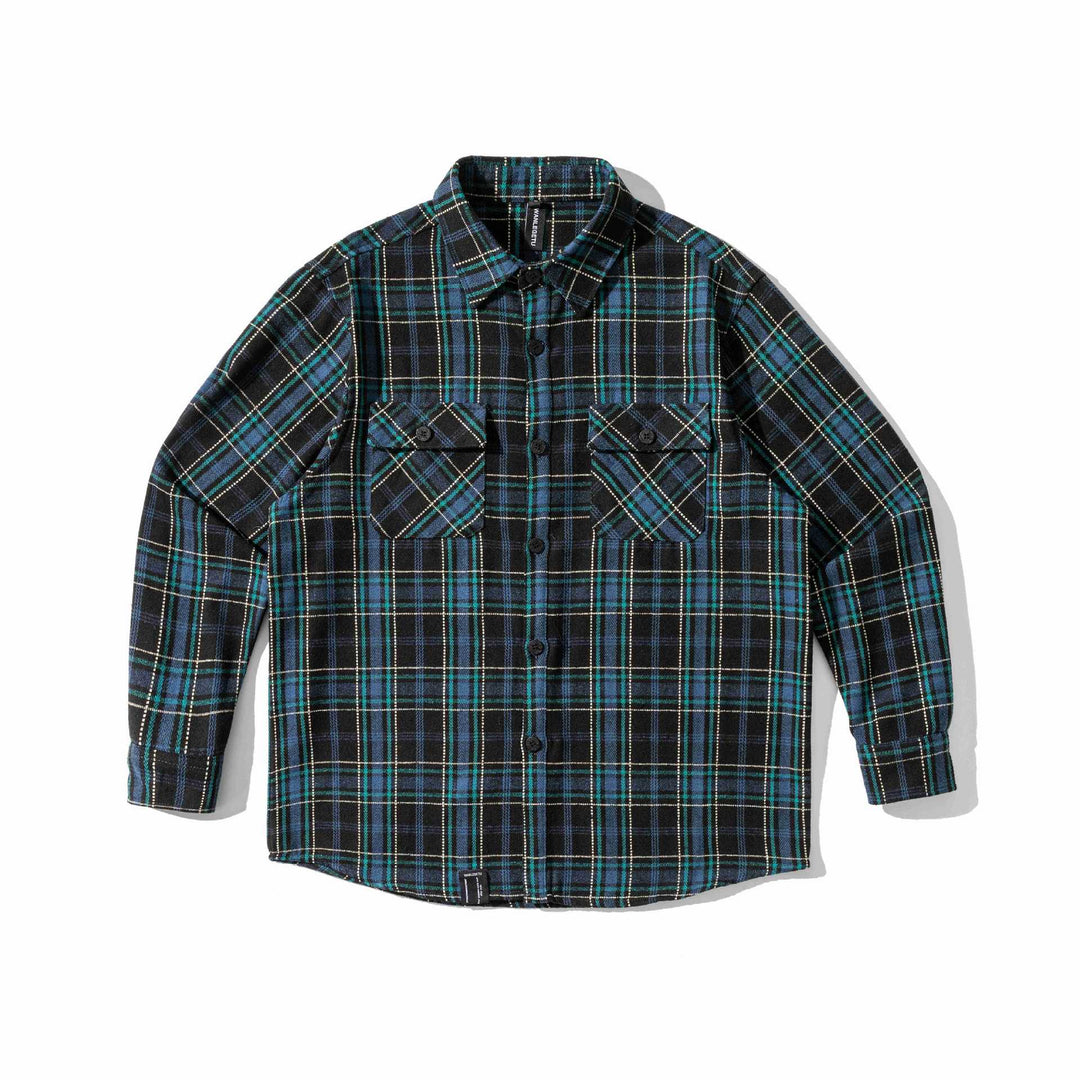 Herren Karriertes Flanell‑Overshirt mit gerundetem Saum und aufgesetzten Brusttaschen Drune