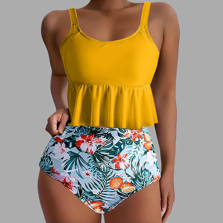 Damen Tankini-Set mit floralen Akzenten und Rüschen Drune