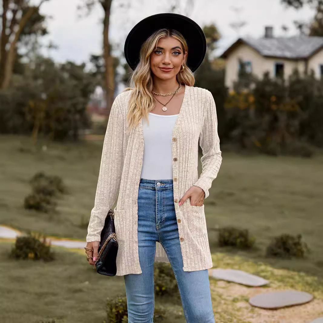 Damen lässiger Strickcardigan mit Knopfdetails und praktischen Taschen Drune